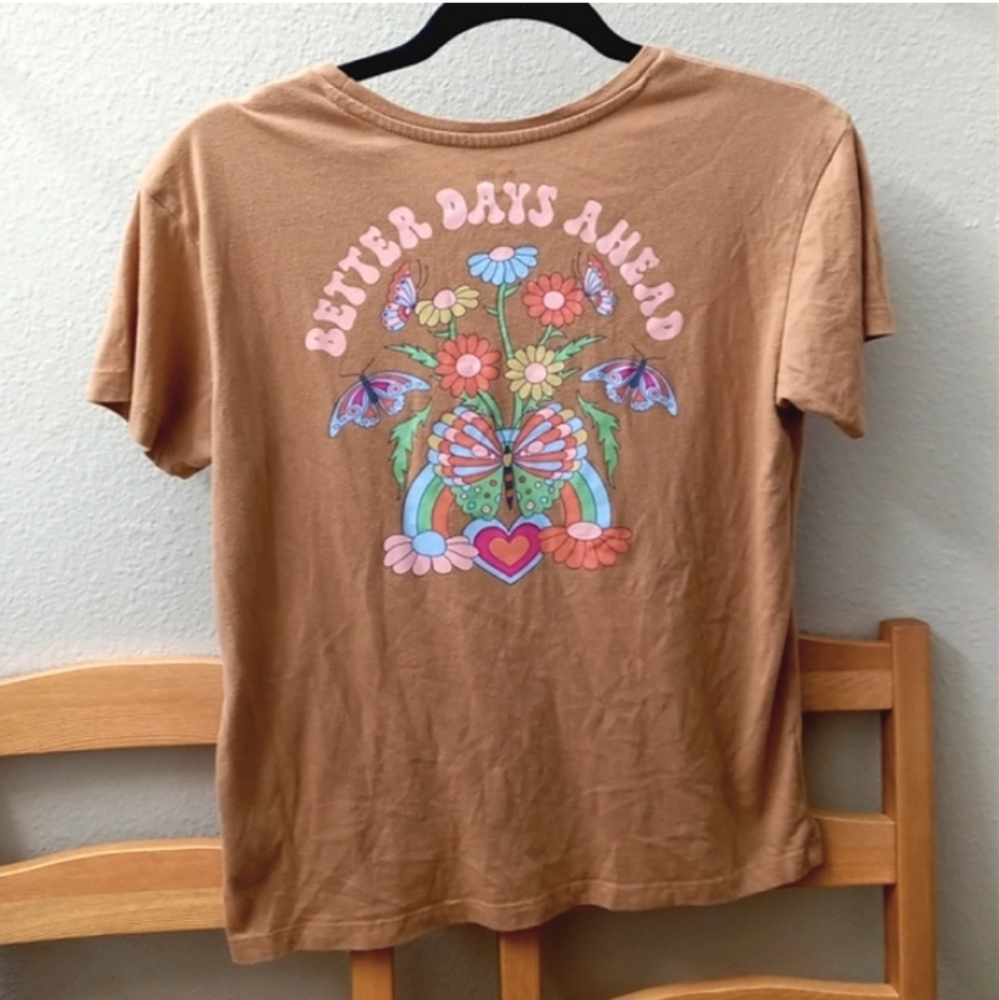 Brown Graphic T-Shirt with Colorful Design